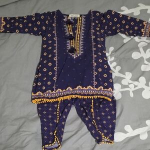 Kids Navy and Yellow Embroidered Matching Set